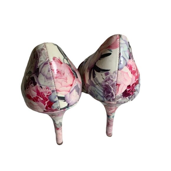 ELLE Floral Patent Leather Floral Princess Pumps Size 9 Pointed Toe Stiletto - Picture 7 of 11